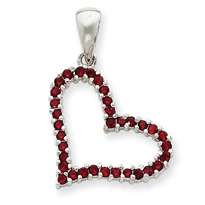 Sterling Silver Red CZ Heart Pendant