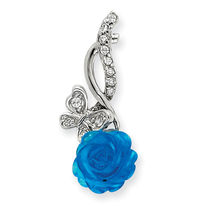 Sterling Silver Blue Flower & Glass Slide