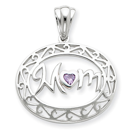 Sterling Silver Lavender CZ Mom Pendant