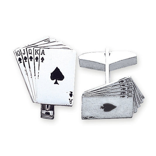 Sterling Silver Royal Flush Cuff Links