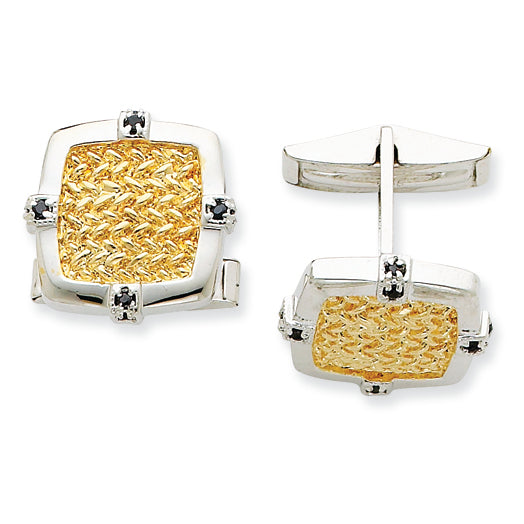 Sterling Silver & Vermeil Blue CZ Cuff Links