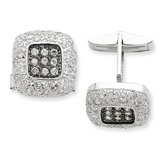 Sterling Silver & Black Rhodium Champagne & Clear CZ Cuff Links