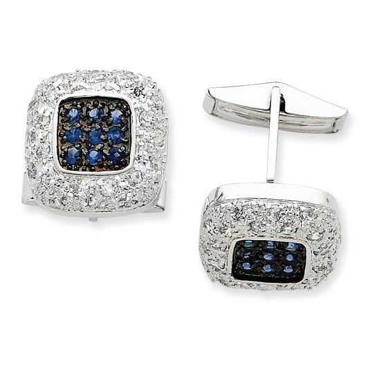 Sterling Silver & Black Rhodium Blue & Clear CZ Cuff Links