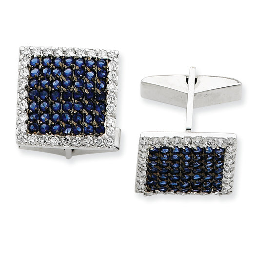 Sterling Silver & Black Rhodium Blue & Clear CZ Cuff Links