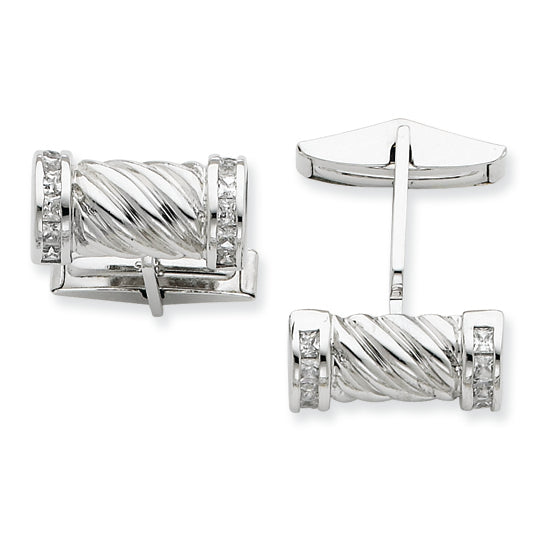 Sterling Silver CZ Barrel Cuff Links