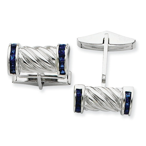 Sterling Silver Blue CZ Barrel Cuff Links