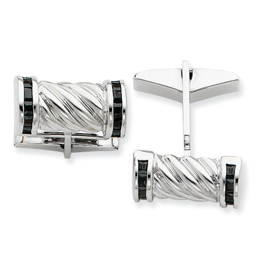 Sterling Silver Black CZ Barrel Cuff Links