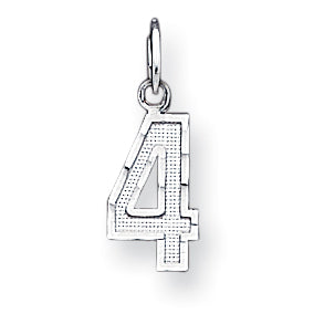 Sterling Silver Small Diamond-cut #4 Charm