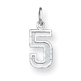 Sterling Silver Small Diamond-cut #5 Charm