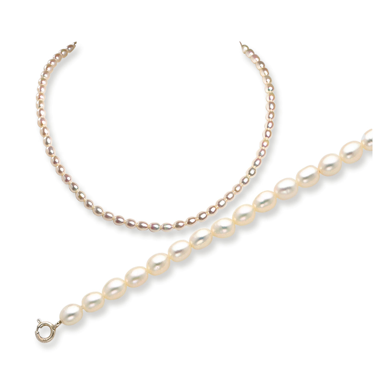 Sterling Silver Freshwater Cultured Rice Pearl Bracelet & Necklace Set