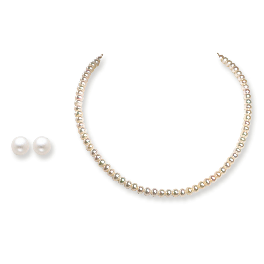 Sterling Silver 6-6.5mm Freshwater Cult. Pearl Earrings & Necklace Set