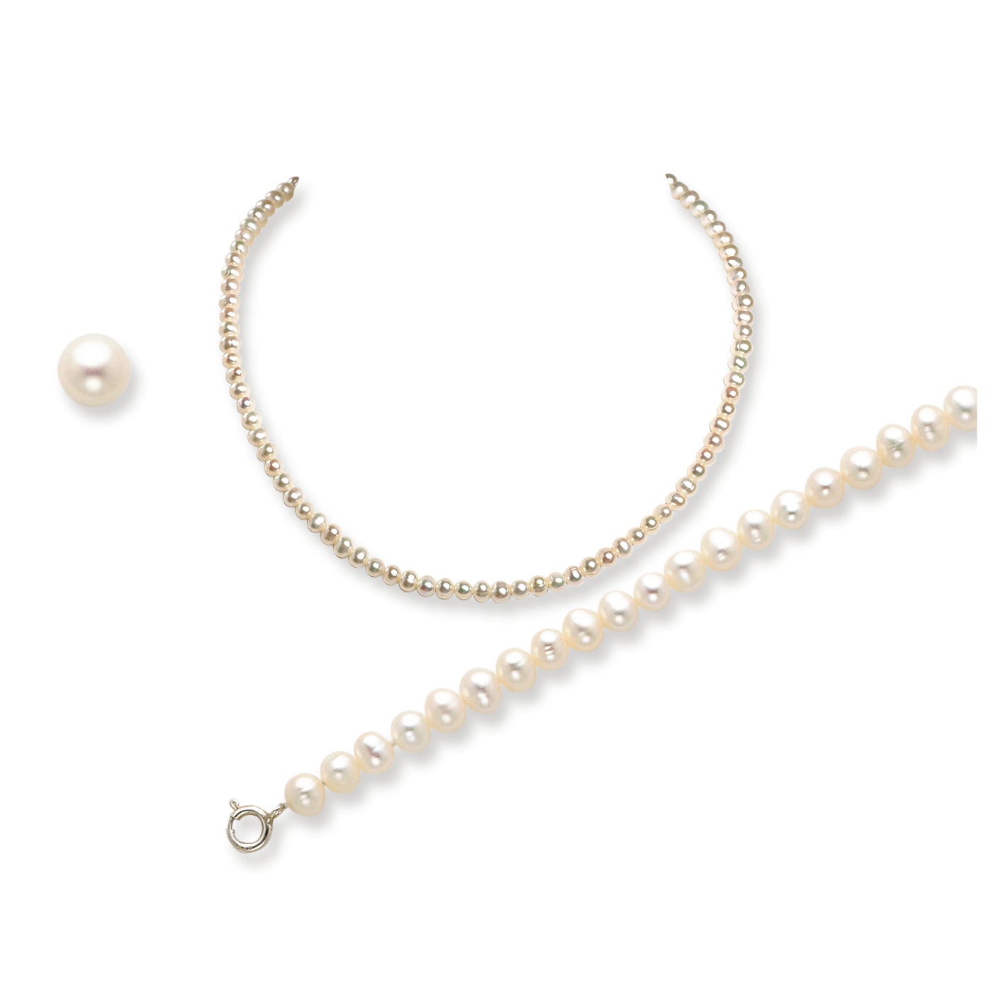 Sterling Silver 4.5-5mm Freshwater Cultured Pearl Bracelet/Necklace Set