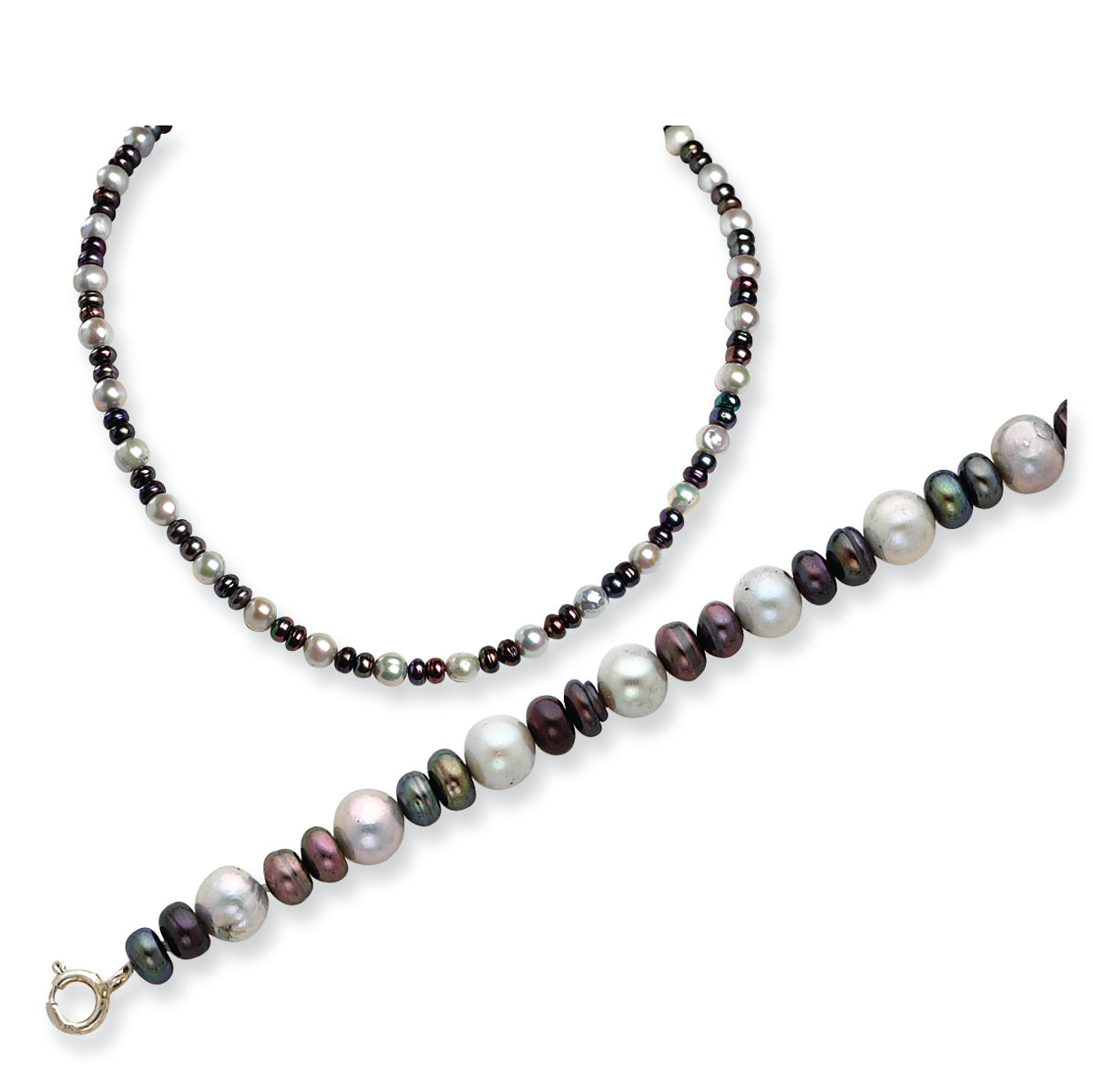 Sterling Silver Cultured Pearl Bracelet & Necklace 2pc Set