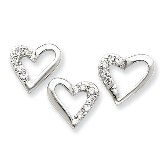 Sterling Silver CZ Heart Pendant & Earring Set