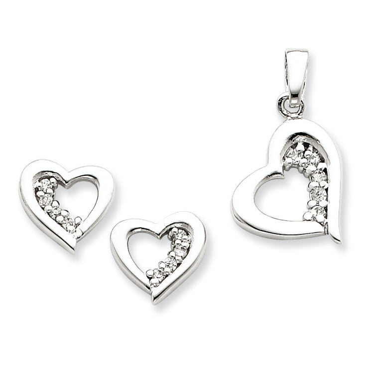 Sterling Silver CZ Heart Earring & Pendant Set