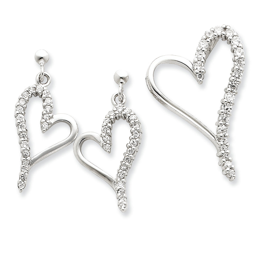 Sterling Silver CZ Heart Earring & Pendant Set