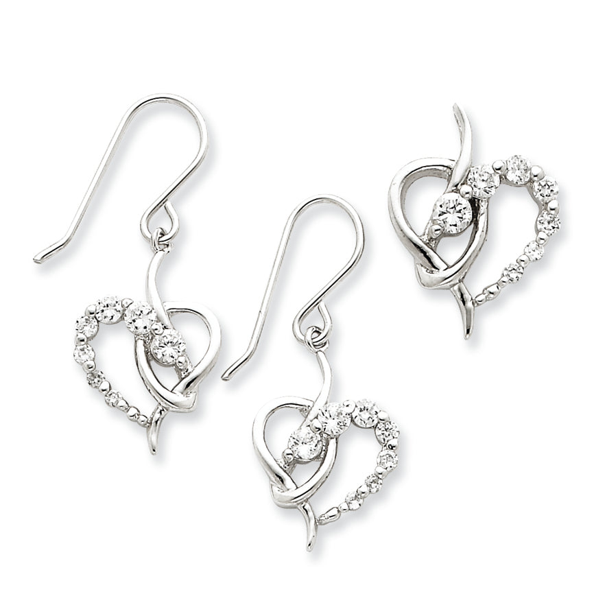 Sterling Silver CZ Heart Earring & Pendant Set