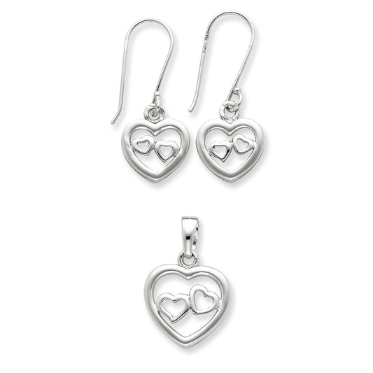 Sterling Silver Heart Earrings and Pendant Set
