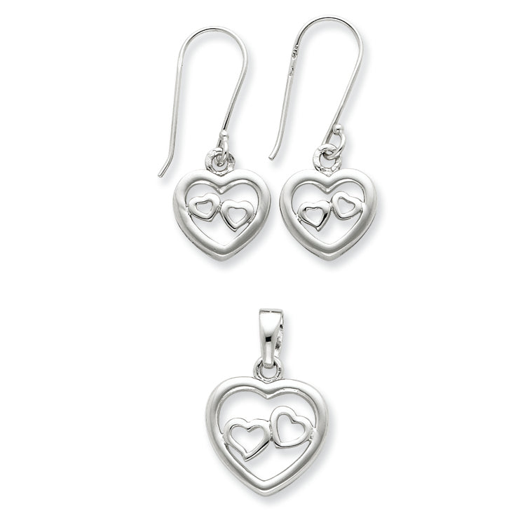 Sterling Silver Heart Earrings and Pendant Set