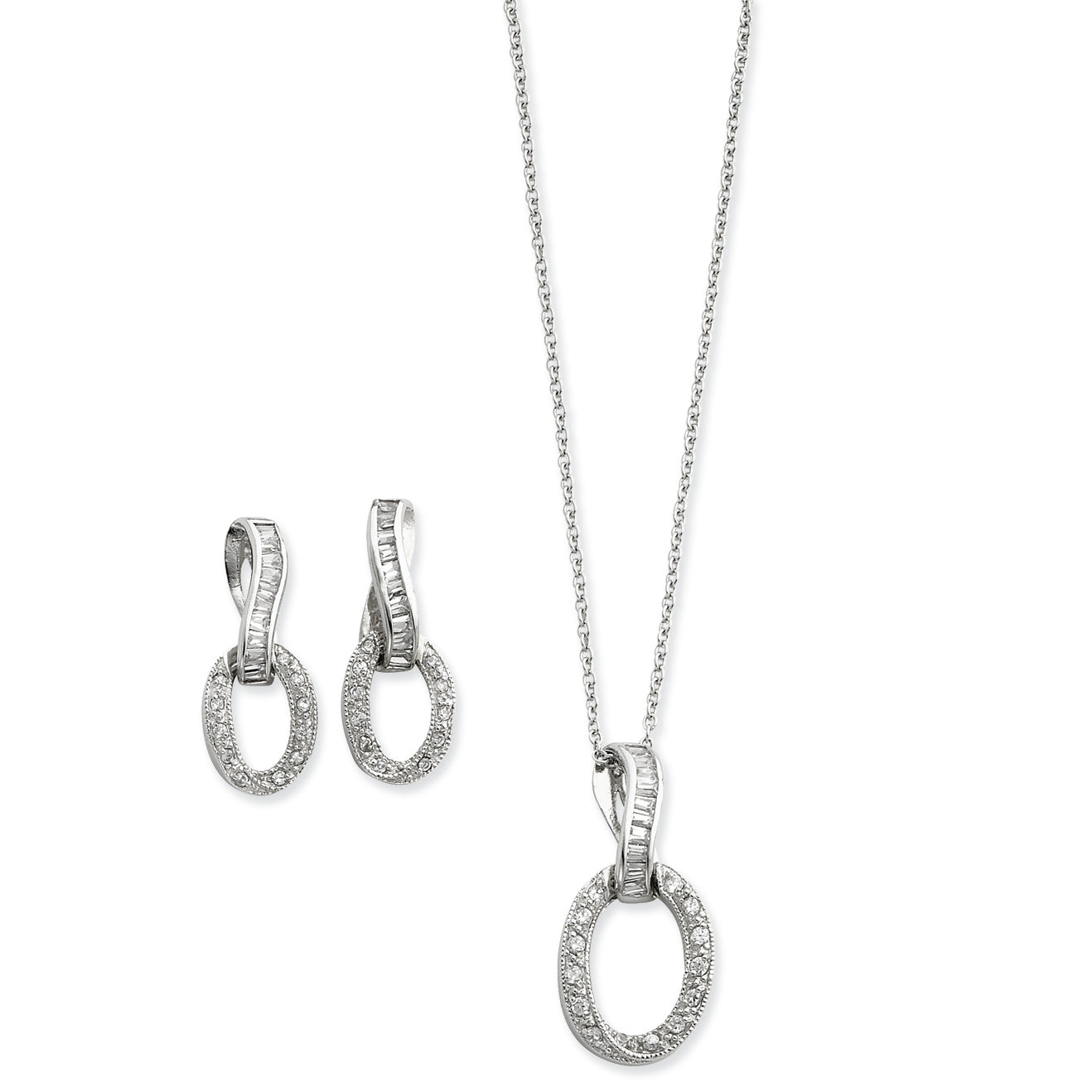 Sterling Silver CZ Earring and Necklace Set