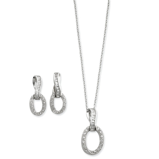 Sterling Silver CZ Earring and Necklace Set