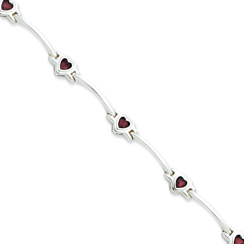 Sterling Silver Rhodolite Garnet Heart Bracelet