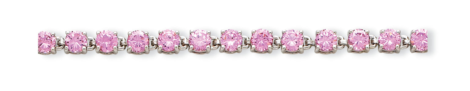 Sterling Silver 7.25inch Pink CZ Bracelet