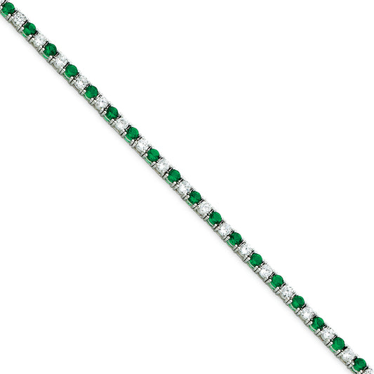 Sterling Silver 7inch Green and White CZ Bracelet