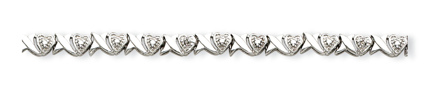 Sterling Silver Diamond X's and Hearts Bracelet