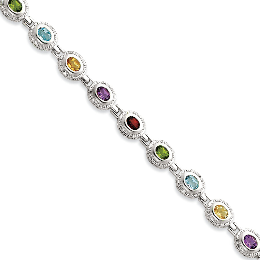 Sterling Silver 7inch Rainbow Semi Precious Stone Bracelet