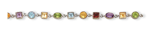 Sterling Silver 7inch Rainbow Semi Precious Stone Bracelet