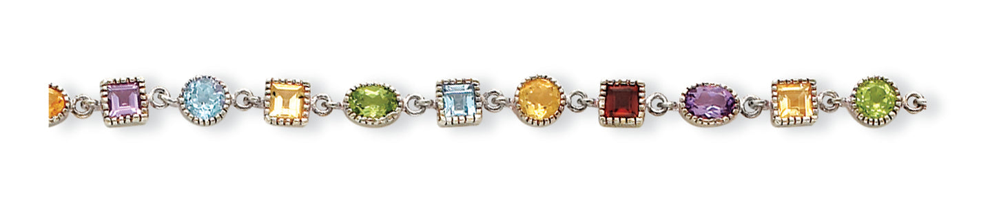 Sterling Silver 7inch Rainbow Semi Precious Stone Bracelet