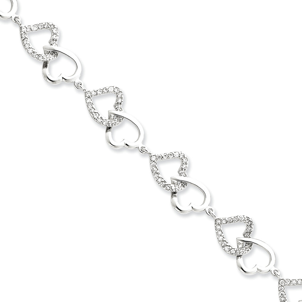 Sterling Silver CZ Heart Bracelet