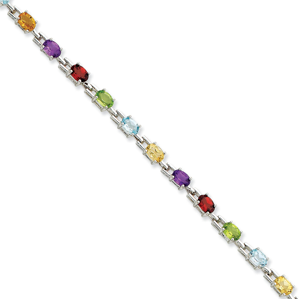 Sterling Silver 7 inch Rainbow Semi-precious Bracelet