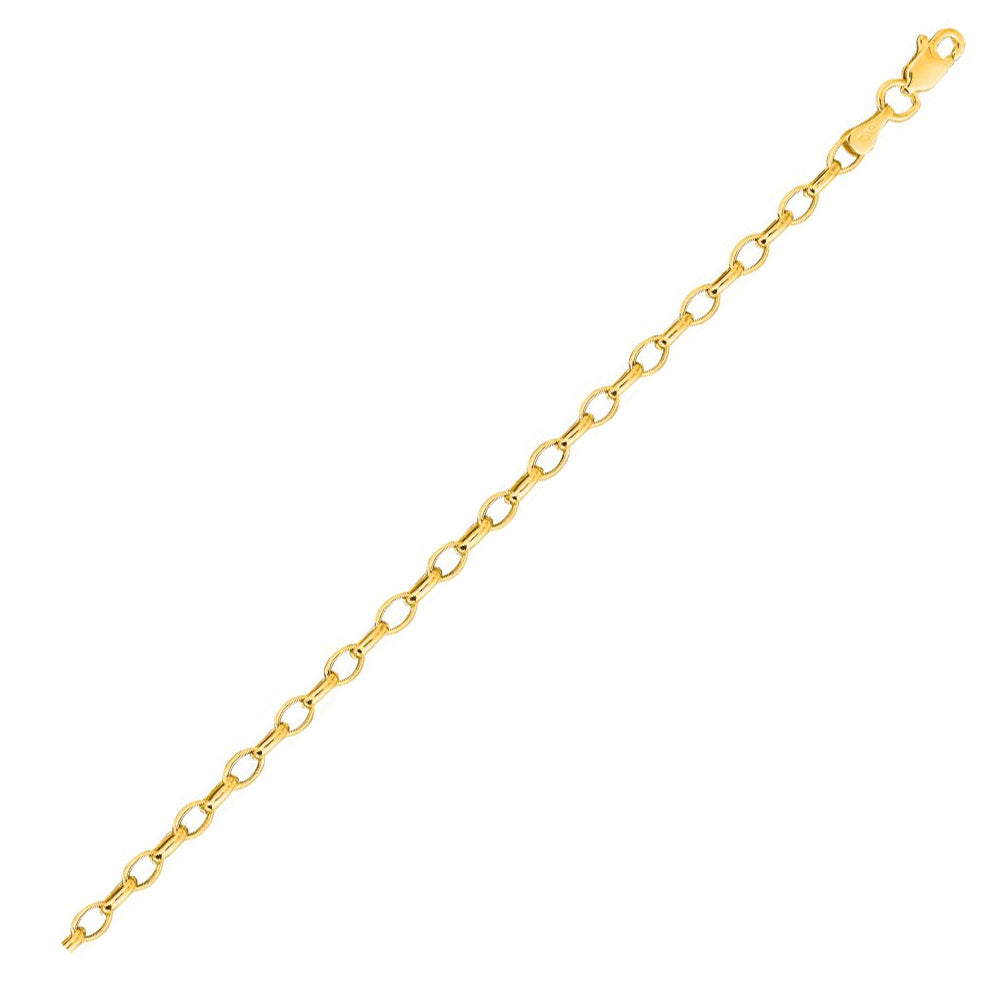 14K Solid Yellow Gold Oval Rolo Chain 3.2mm thick 18 Inches