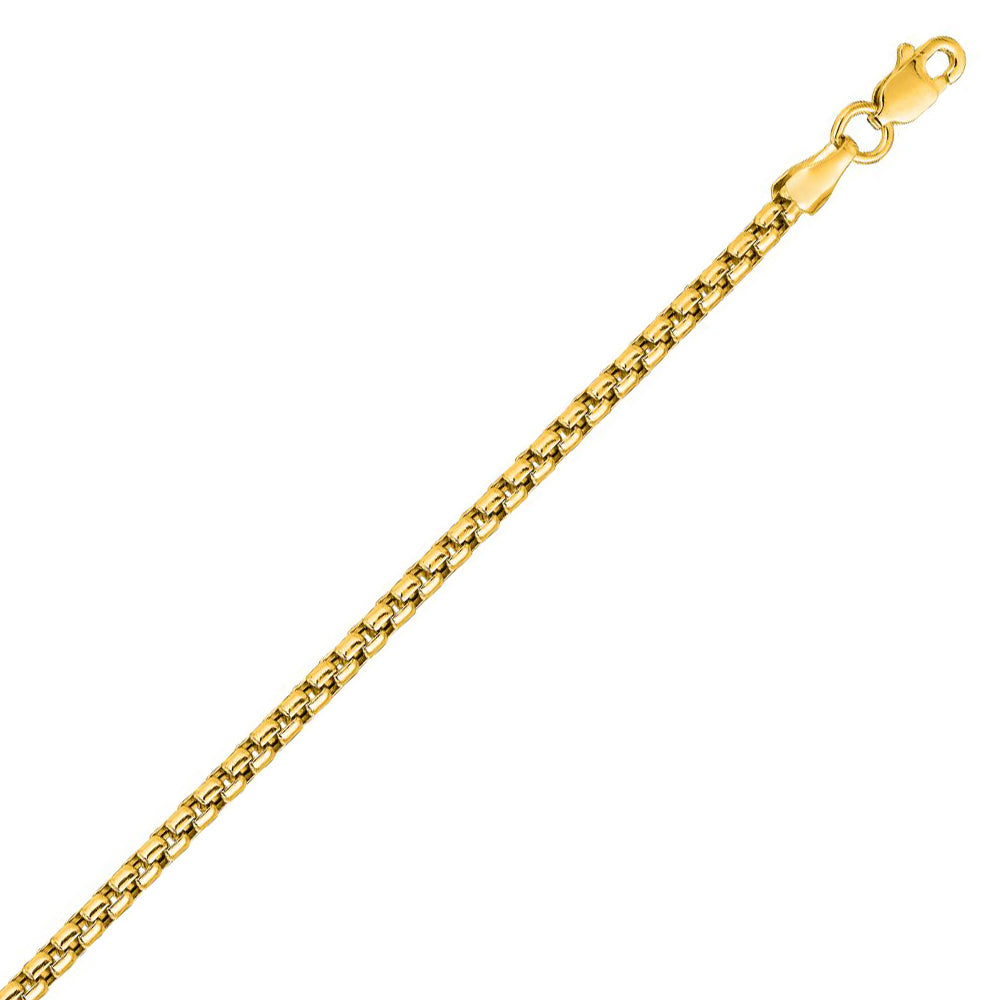 14K Solid Yellow Gold Round Box Chain 2.1mm thick 20 Inches