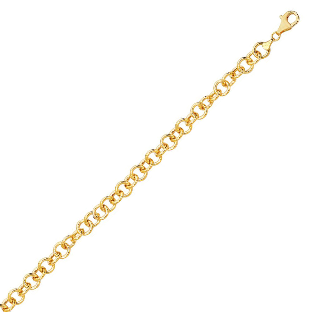 14K Solid Yellow Gold Rolo Charm Bracelet 7.1mm thick 7.25 Inches