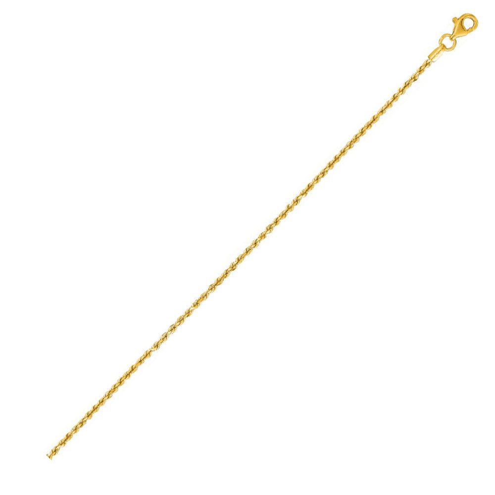14K Solid Yellow Gold Solid Diamond Cut Rope 1.5mm thick 10 Inches