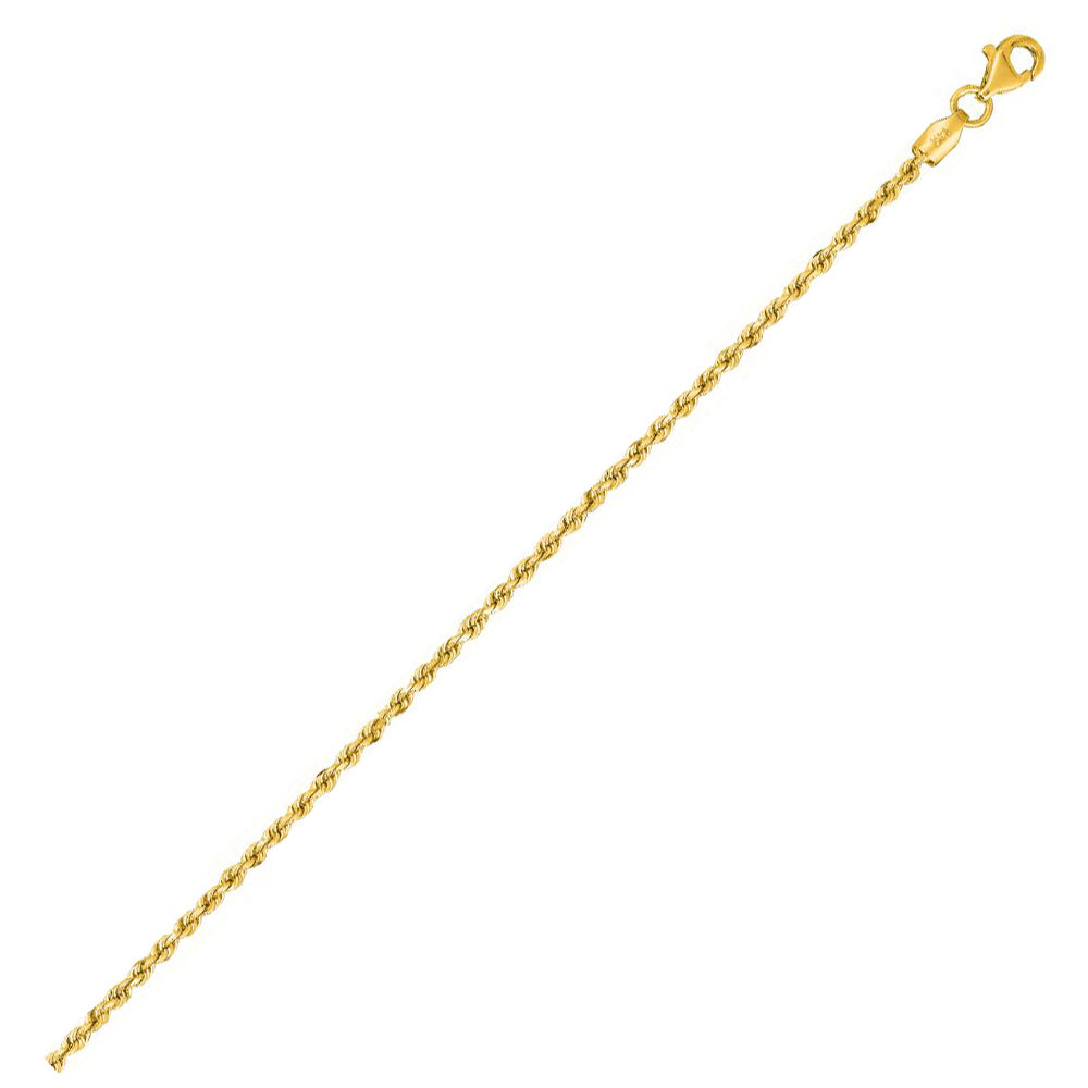 14K Solid Yellow Gold Solid Diamond Cut Rope 2mm thick 20 Inches
