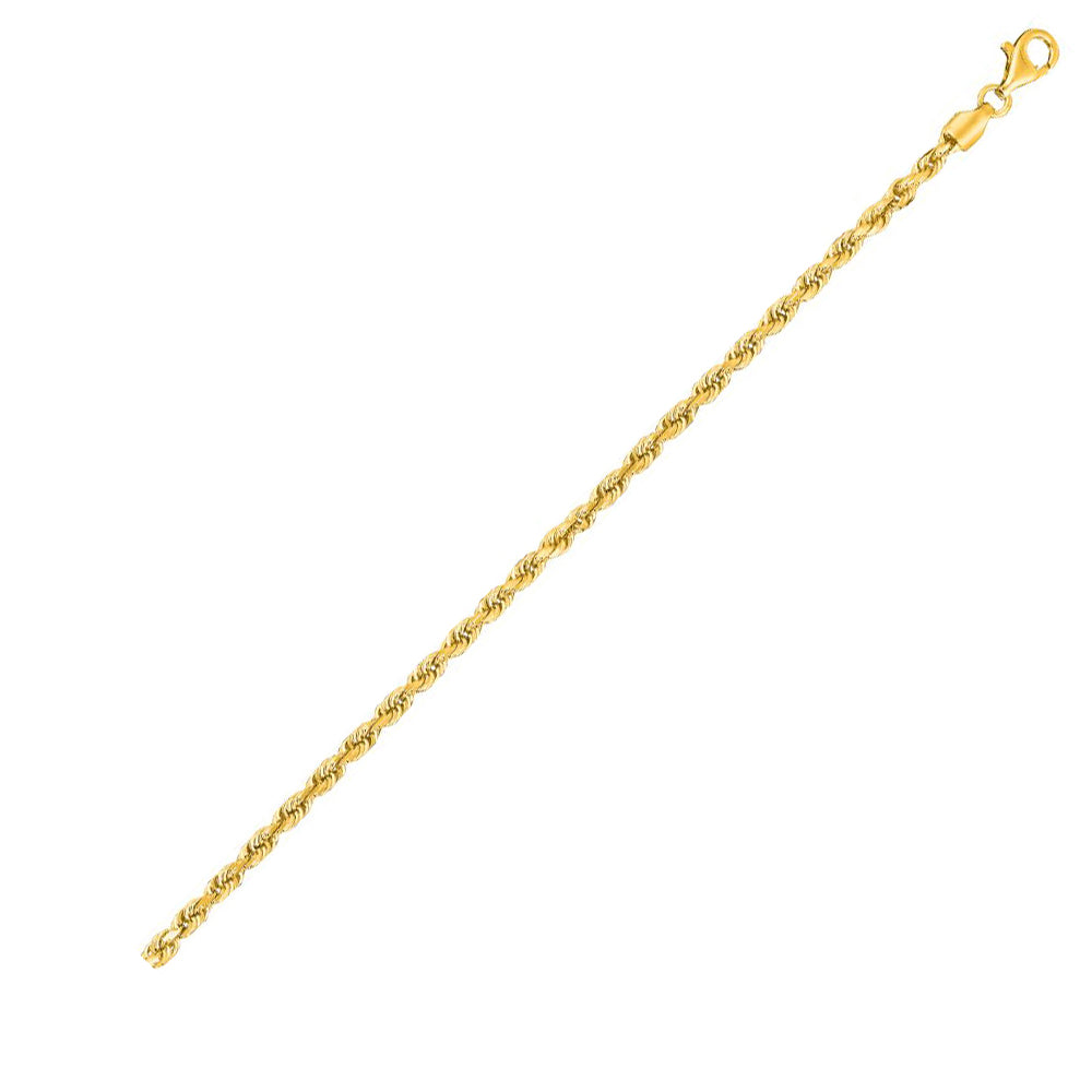 14K Solid Yellow Gold Solid Diamond Cut Rope 3mm thick 18 Inches