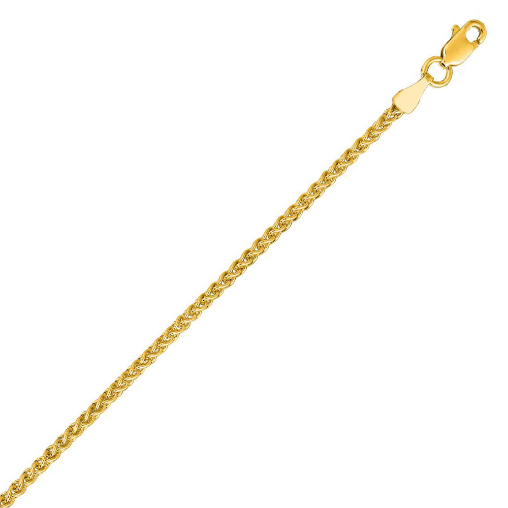 14K Solid Yellow Gold Round Wheat Chain 2.1mm thick 16 Inches