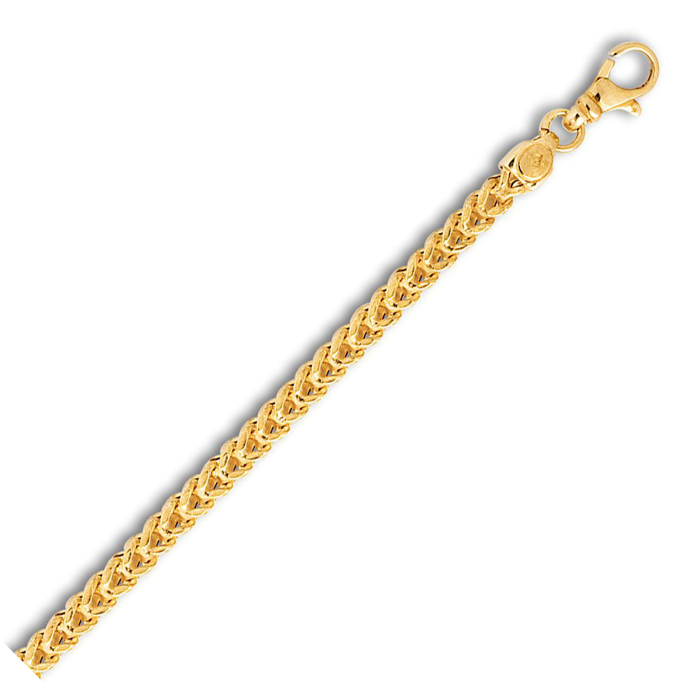 14K Solid Yellow Gold Square Franco Bracelet 3.9mm thick 8.75 Inches
