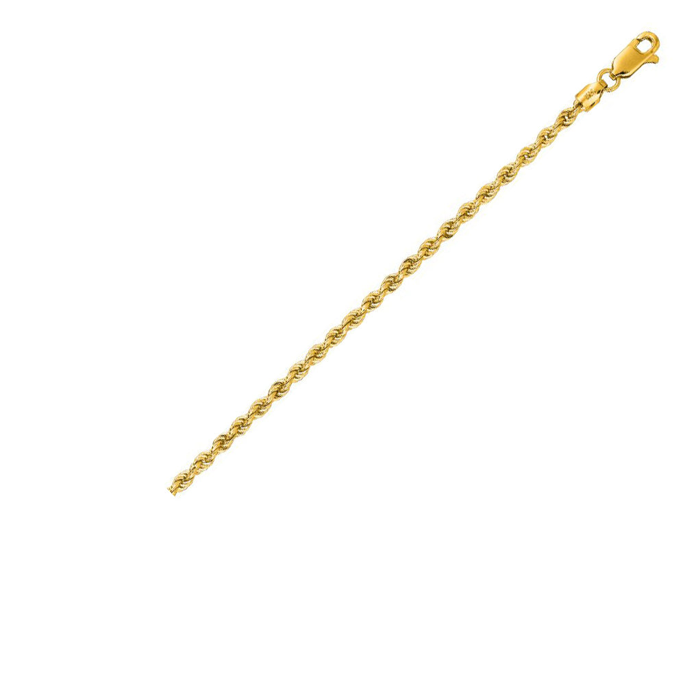 14K Solid Yellow Gold Solid Rope Chain Necklace 2.5mm thick 18 Inches