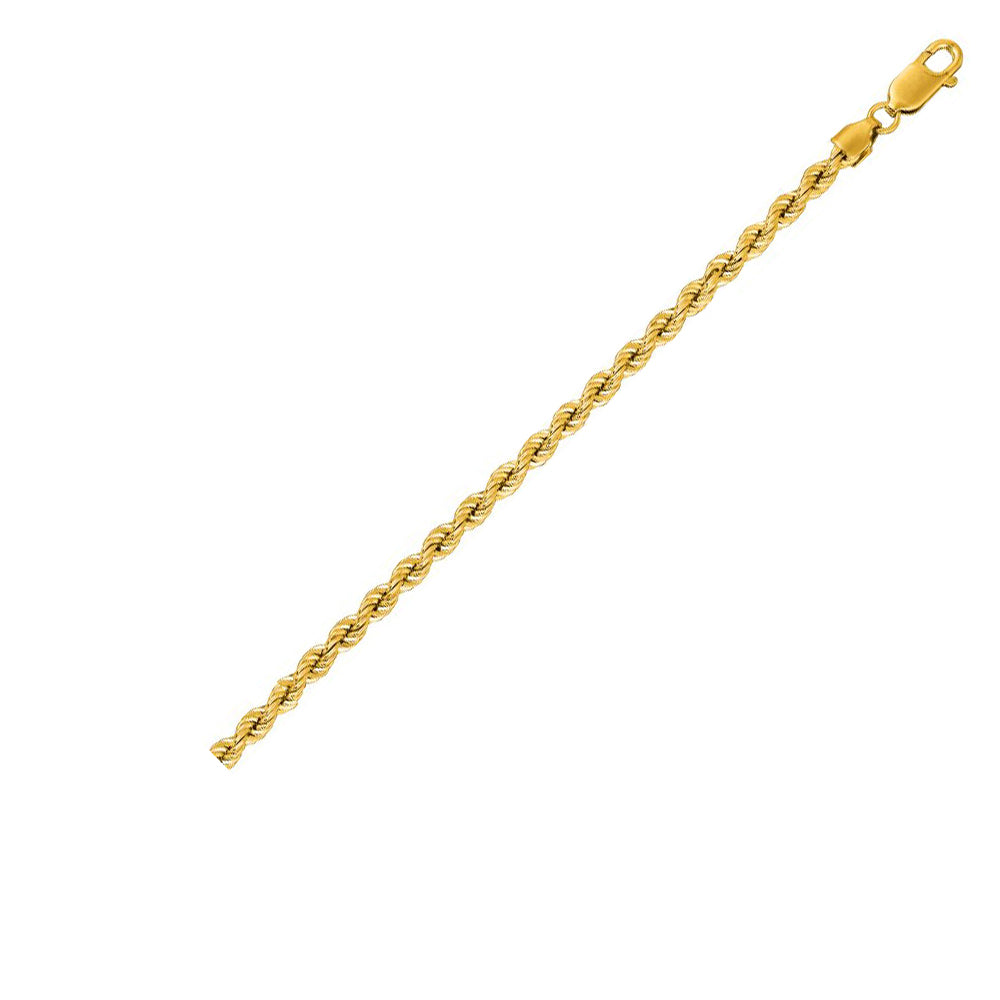 14K Solid Yellow Gold Solid Rope Bracelet 3mm thick 8 Inches