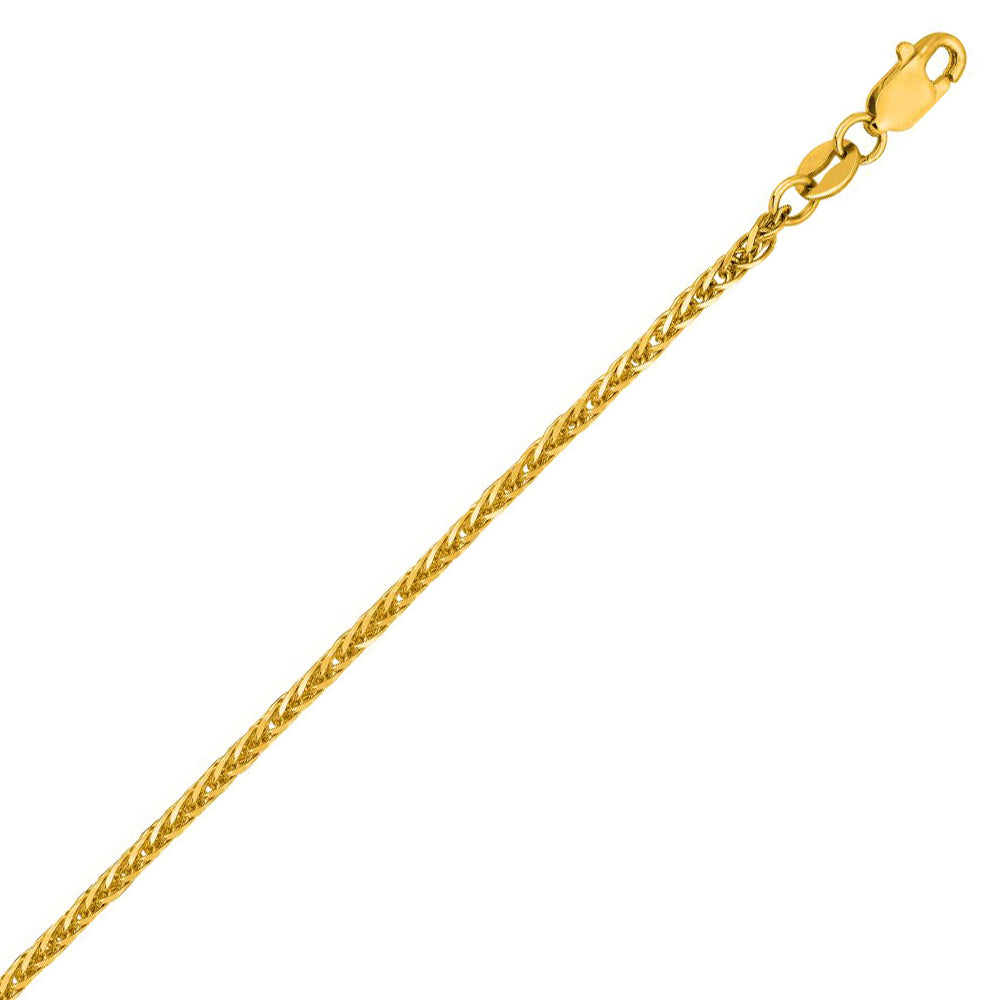 14K Solid Yellow Gold Diamond Cut Square Wheat Chain Necklace 1.8mm thick 20 Inches