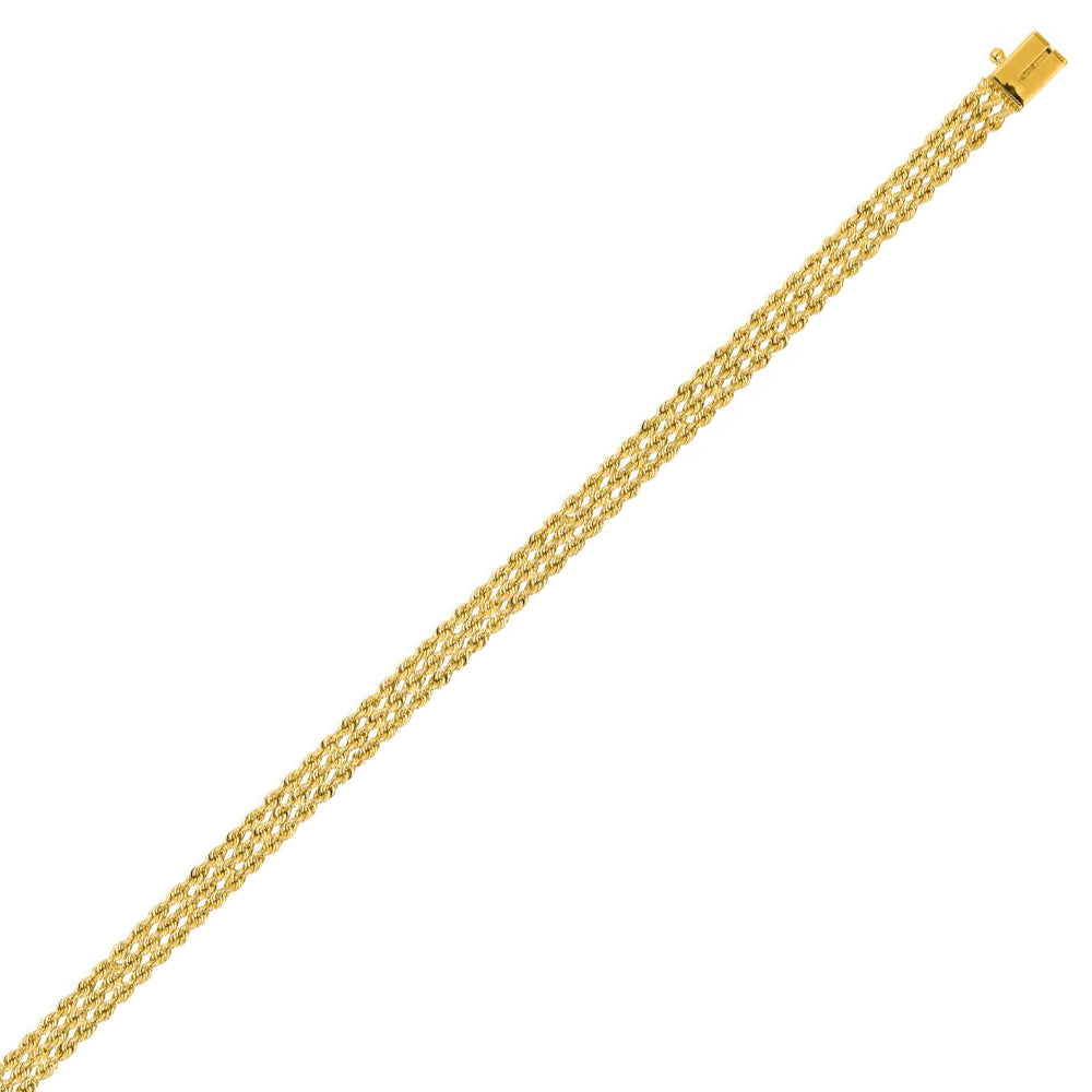 14K Solid Yellow Gold Multi Line Rope Bracelet 4.5mm thick 8 Inches