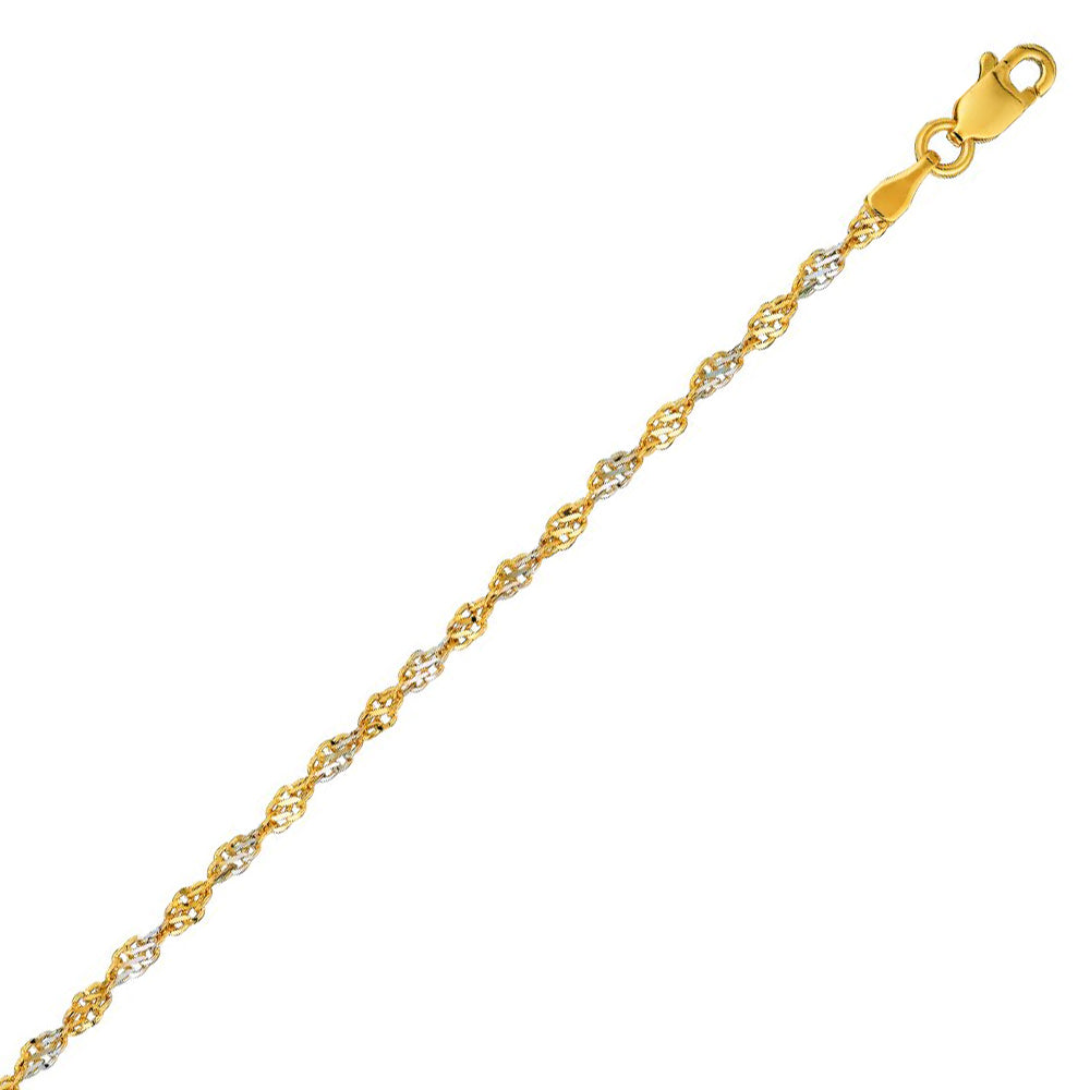 14K Solid Two-Tone Gold Singapore Chain 2mm thick 16 Inches