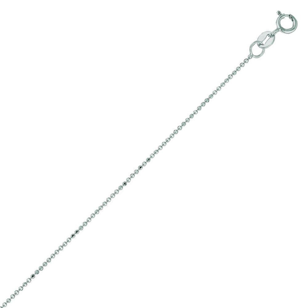 14K Solid White Gold Diamond Cut Bead Chain 1mm thick 18 Inches