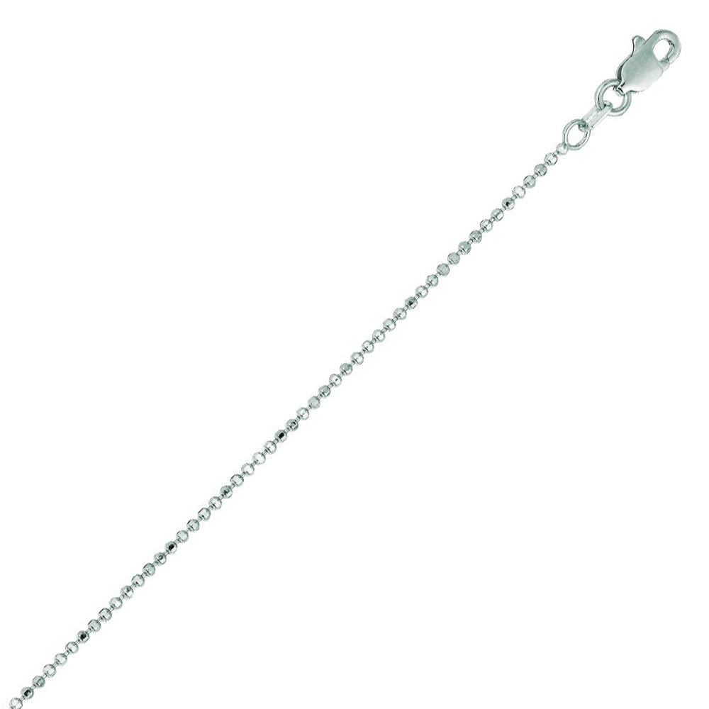 14K Solid White Gold Diamond Cut Bead Chain 1.2mm thick 16 Inches