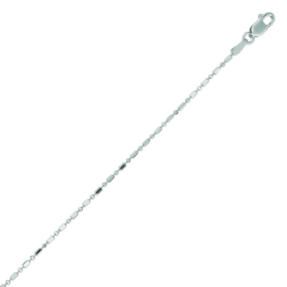 14K Solid White Gold Diamond Cut Bead Chain 1.2mm thick 20 Inches
